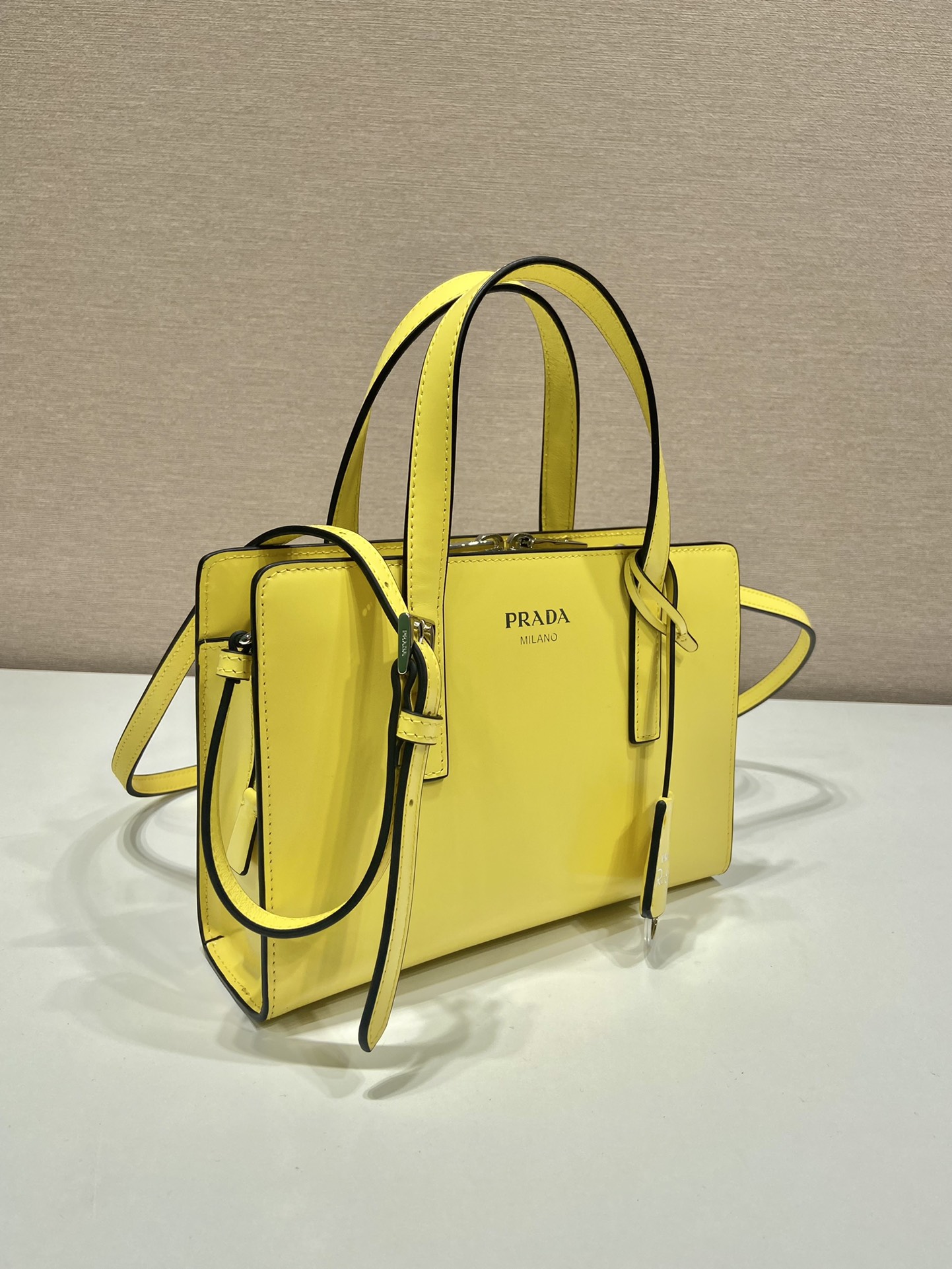 Prada Mini Re Edition 1995 Brushed Leather Handbag Bag Lemon Yellow 1BA357